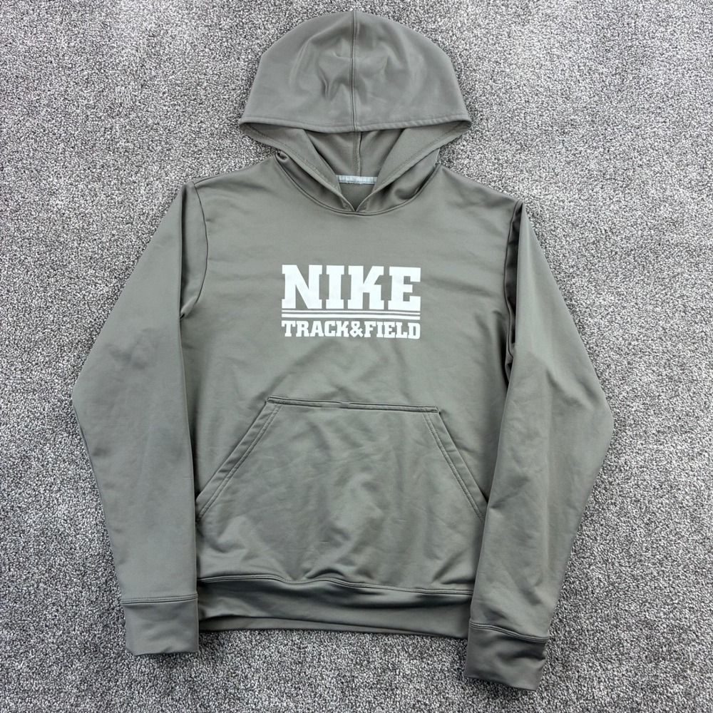 Y2K Nike Track and Field Hoodie Men's Medium Gray Long Sleeve Dri Fit Pullover
